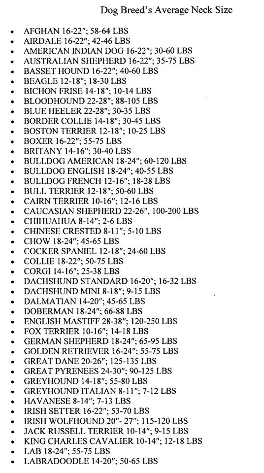 Dog Neck Sizes